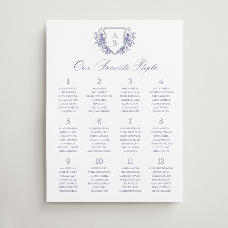 "watercolor flowers crest" - Custom Seating Charts in Dusty Blue by Cass Loh - Front