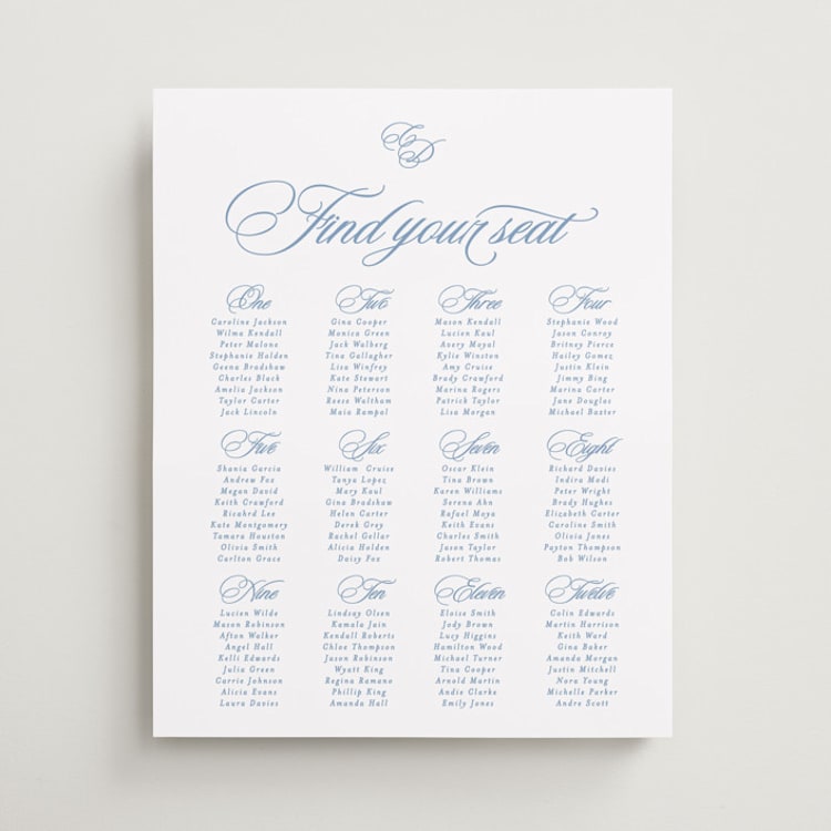 "Aristocratic" - Custom Seating Charts in Sky by Creo Study - Front