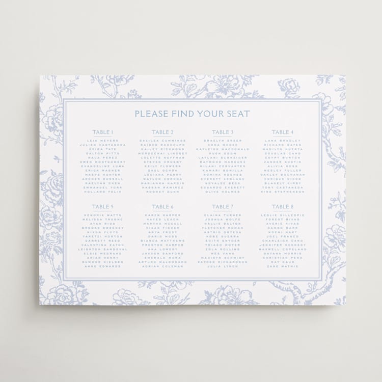 "Classic Toile" - Custom Seating Charts in Periwinkle by Jenna Holcomb - Front