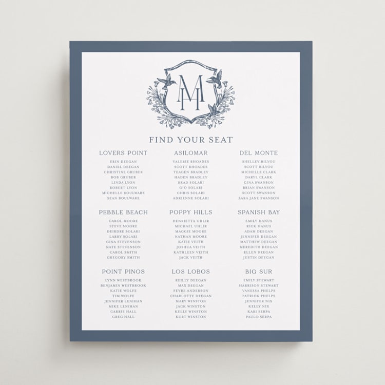 "Hummingbird Botanicals" - Custom Seating Charts in Provincial Blue by Erin Deegan - Front