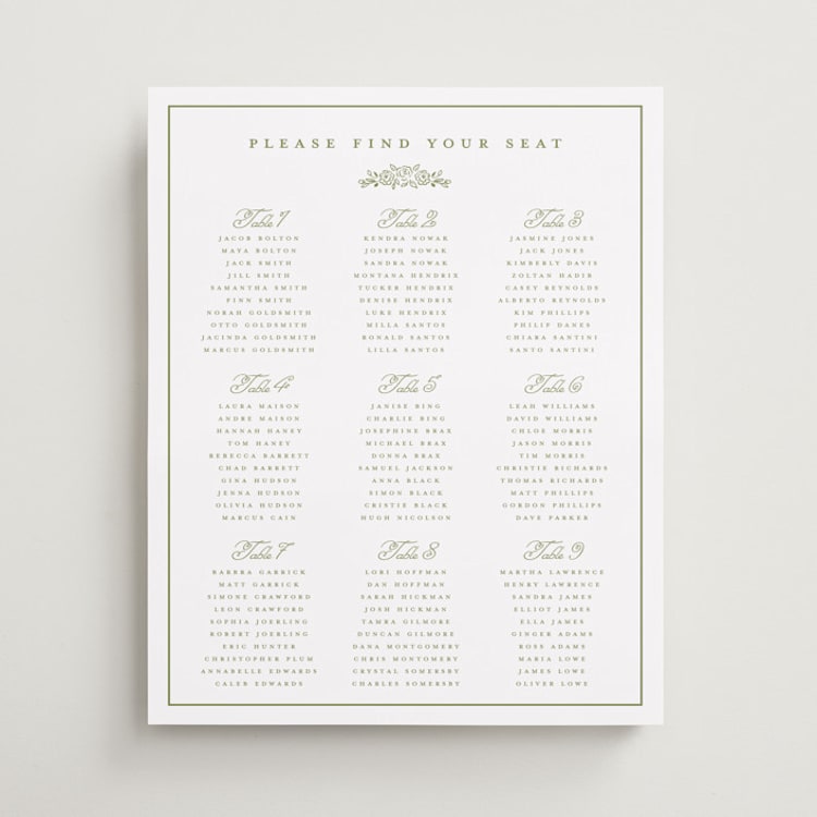 "Crestino" - Custom Seating Charts in Moss by Petra Kern - Front