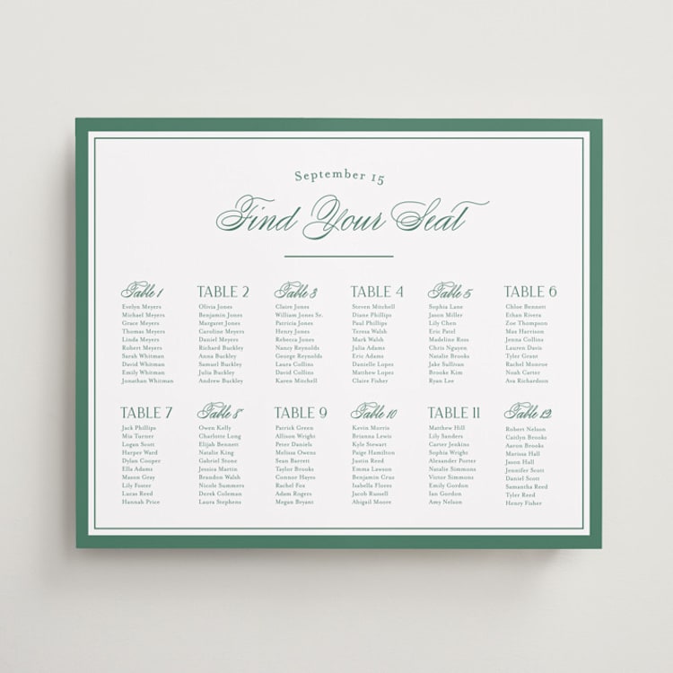 "Fresh Classic" - Custom Seating Charts in Emerald by letterfix - Front