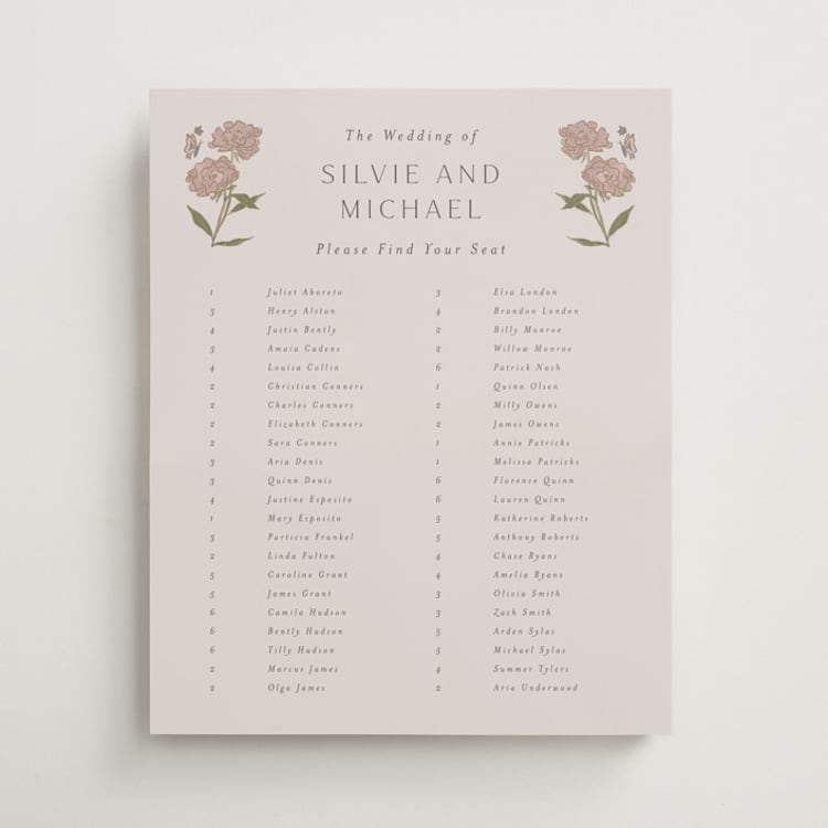 "Parisian Garden" - Custom Seating Charts in Petal by Nicoletta Savod - Front