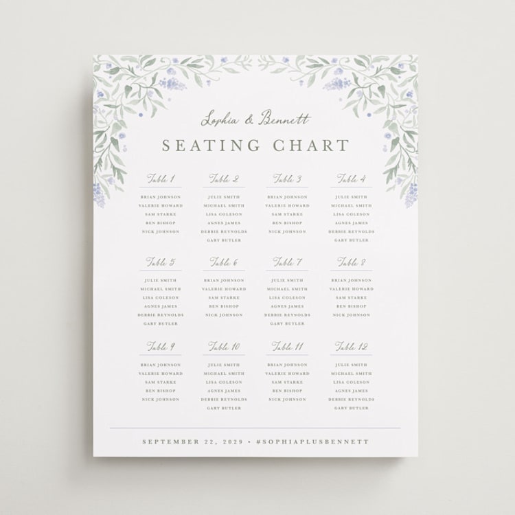 "Delicate Vines" - Custom Seating Charts in Periwinkle by Kristen Smith - Front