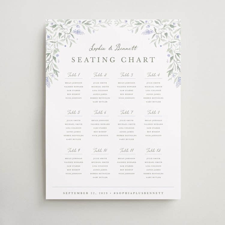 "Delicate Vines" - Custom Seating Charts in Periwinkle by Kristen Smith - Front