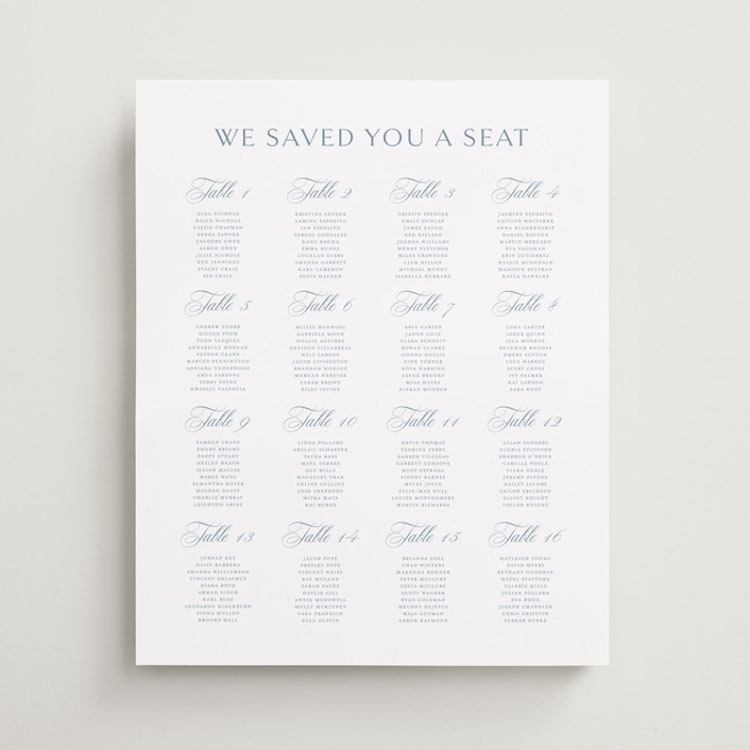 "Coastal Charm" - Custom Seating Charts in Dusty Blue by Jennifer Postorino - Front
