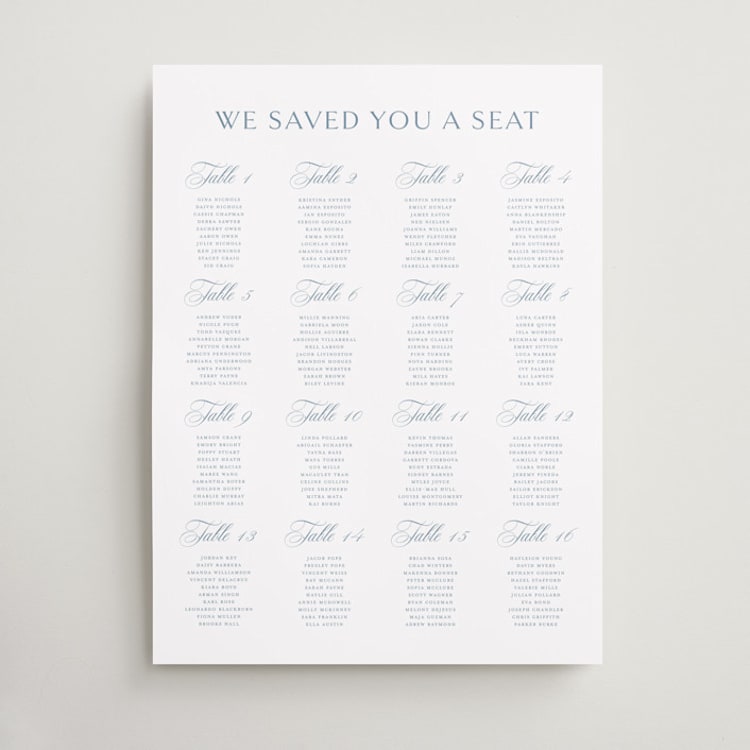 "Coastal Charm" - Custom Seating Charts in Dusty Blue by Jennifer Postorino - Front