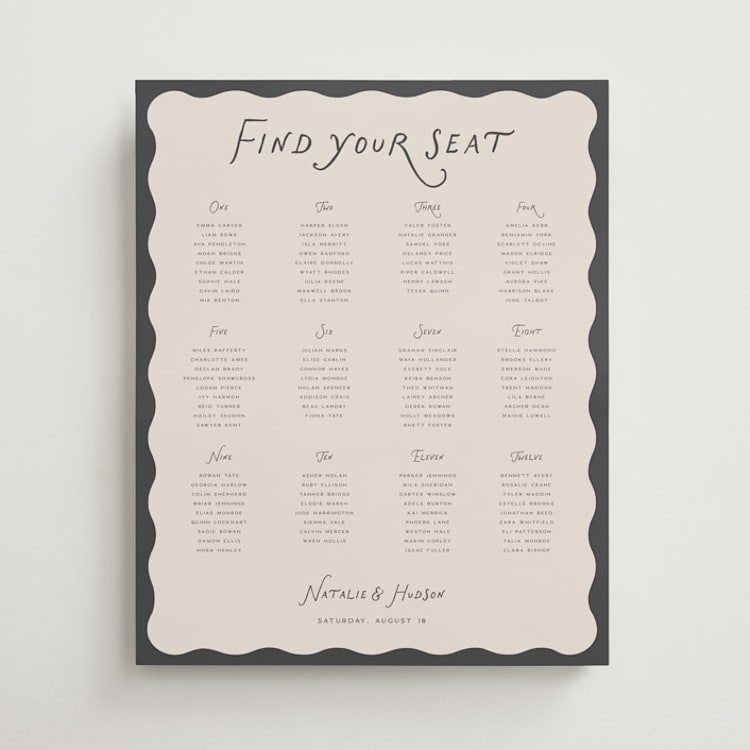 "Lovers" - Custom Seating Charts in Shadow by Pixel and Hank - Front