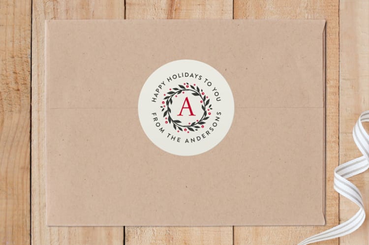 "Wreath & Monogram" - Custom Stickers in Natural by Jill Means - Front
