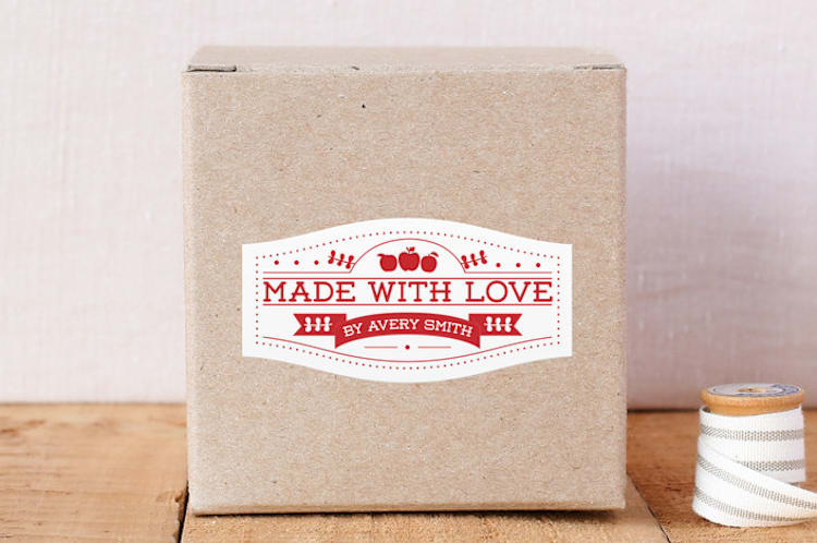 "Made With Love Jar Label" - Custom Stickers in Red Delicious by Megan Kelso - Front