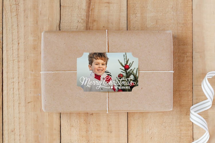 "Merry Christmas Script" - Custom Stickers in Snow by Hooray Creative - Front