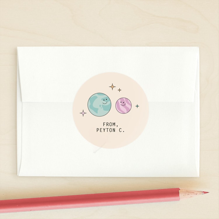"Happy Planets" - Custom Stickers in Latte by Olivia Goree - Front