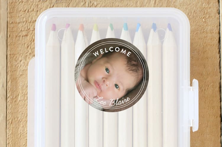 "Welcome Baby" - Custom Stickers in Powder by Shirley Lin Schneider - Front