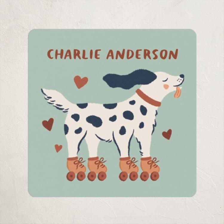 "Roller Skating Dog" - Custom Stickers in Seafoam by Rachel Mattern - Front