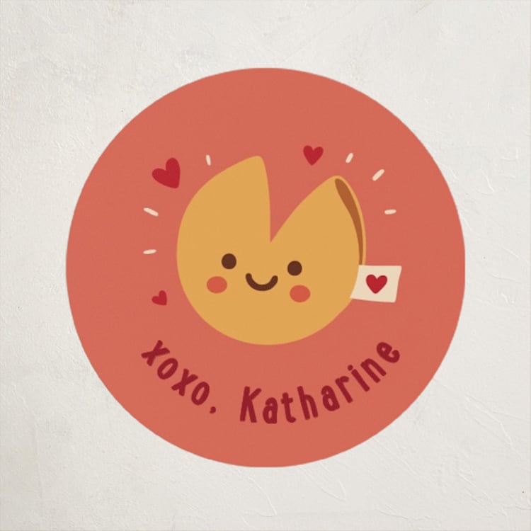 "Fortune Cookie Friend" - Custom Stickers in Tangerine by Jess Rosa Beck - Front