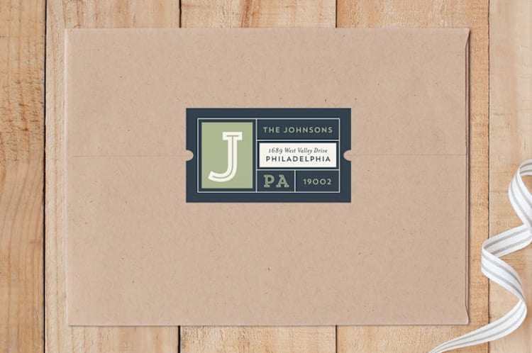 "Bold Monogram Grid Address" - Custom Stickers in Moss by Shari Margolin - Front