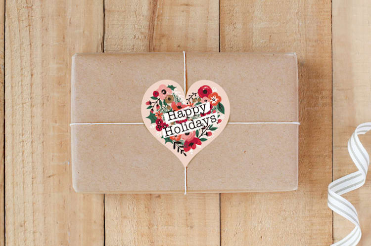 "Happy Holidays Flora" - Custom Stickers in Rose by Daniela - Front