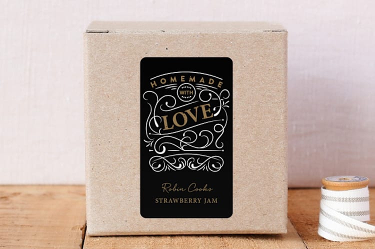 "Homemade + Love" - Custom Stickers in Ink by Joanne James - Front