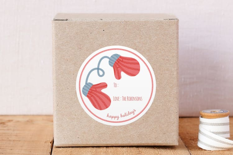 "Warm And Cozy Holidays" - Custom Stickers in Deep Coral by Angel Walker - Front
