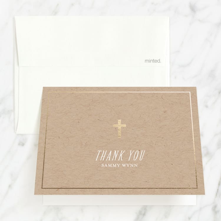 "Communion Florals" - Foil-Pressed Confirmation Thank You Cards in Gold by Dennis Smith - Front