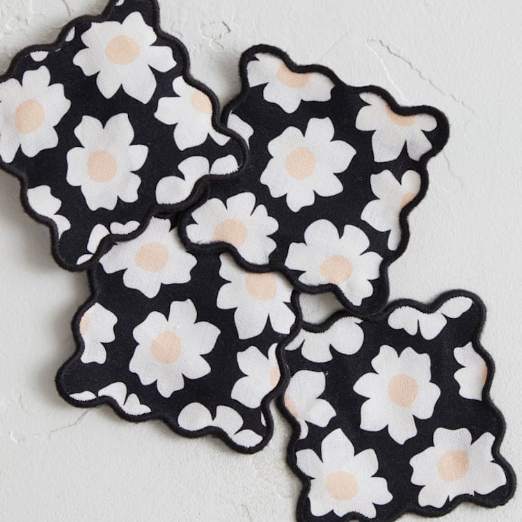 "Daisies" - Coasters in Midnight by Jennifer Holbrook - Coasters, Set of 4