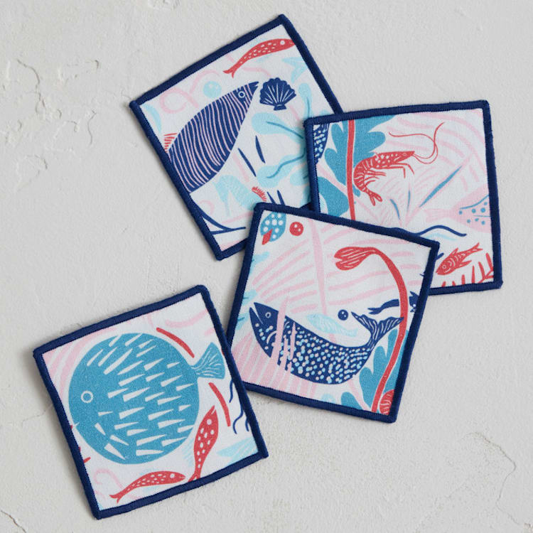 "Fish In The Sea" - Coasters in Navy by Morgan Ramberg - Coasters, Set of 4