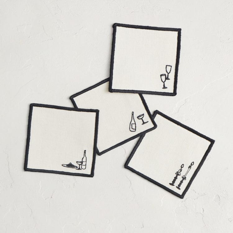 "Wine and Dine" - Coasters in Cream by Ani Somi - Coasters, Set of 4