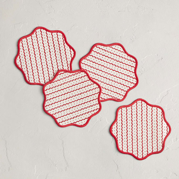 "Painted Ric Rac" - Coasters in Candy Cane by Rochelle Renee - Coasters, Set of 4