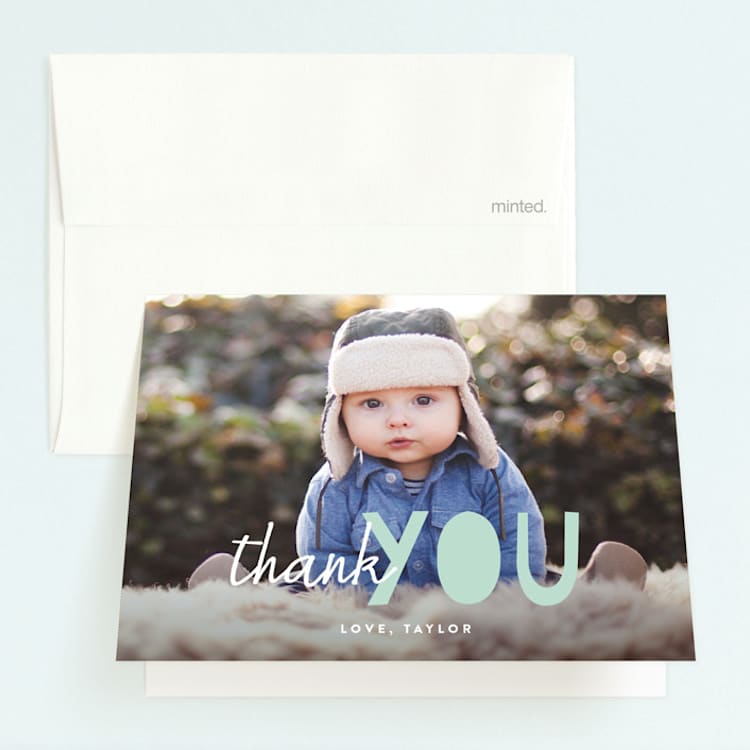 "Bright Future" - Children's Birthday Party Thank You Cards in Cool Mint by Annie Clark - Front