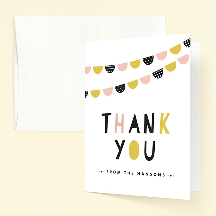 "Baby Bunting" - Children's Birthday Party Thank You Cards in Blush by Melissa Egan of Pistols - Front