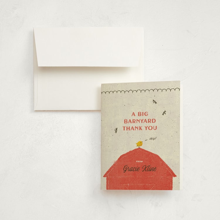 "Barnyard Parade" - Children's Birthday Party Thank You Cards in Barn by Kimberly Morgan - Front