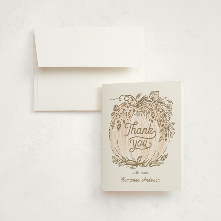 "Little pumpkin" - Children's Birthday Party Thank You Cards in Peach by Paper Sun Studio - Front