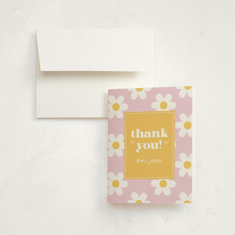 "Daisys" - Children's Birthday Party Thank You Cards in Daisy by Little Print Design - Front