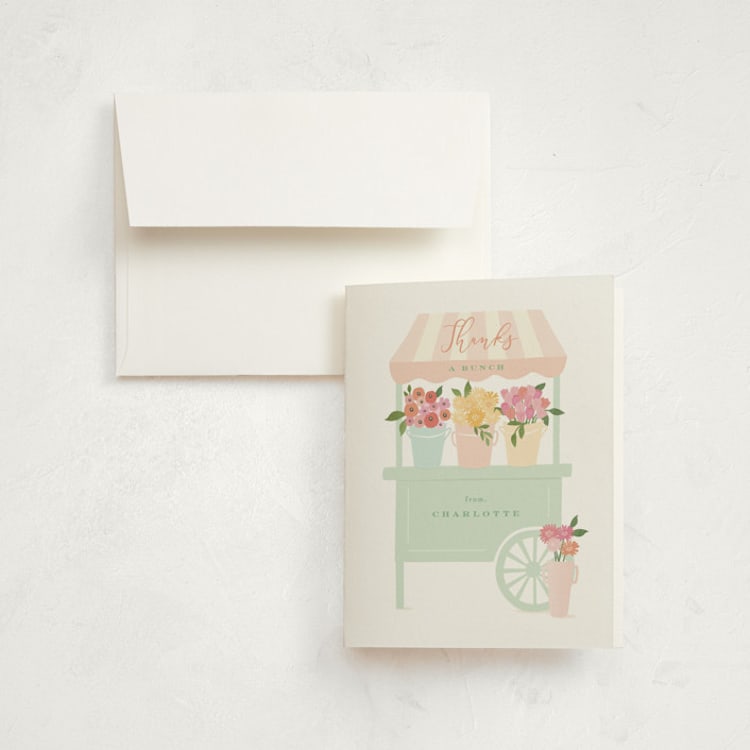 "Petite flower cart" - Children's Birthday Party Thank You Cards in Grass by Jennifer Wick - Front