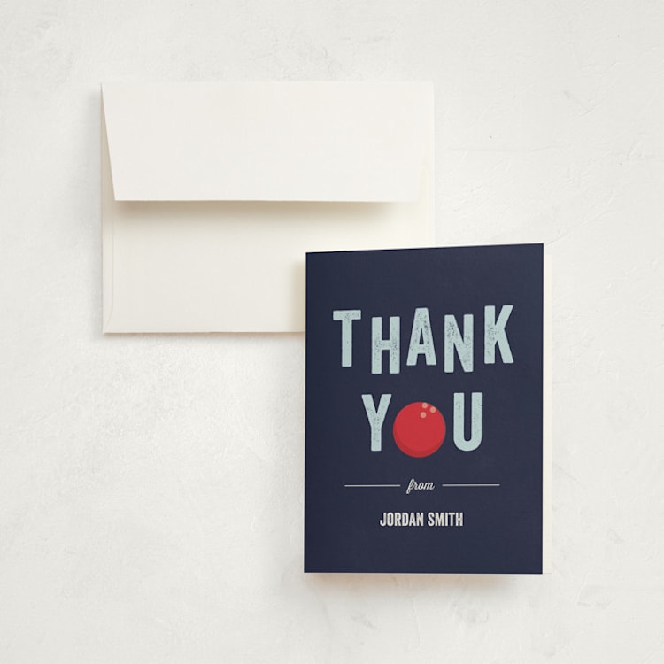 "Bowling birthday party" - Children's Birthday Party Thank You Cards in Blue Slate by Anupama - Front