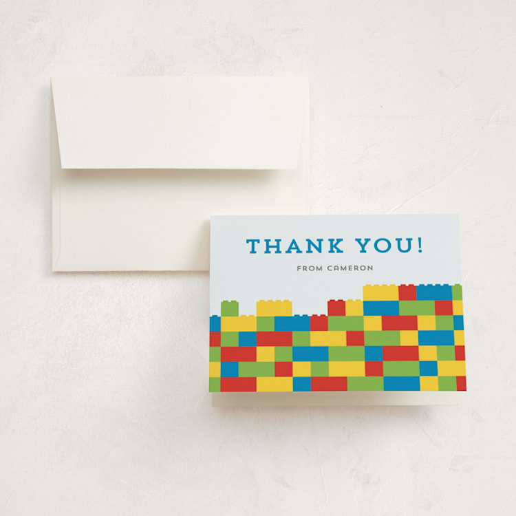 "Master Builders Party" - Children's Birthday Party Thank You Cards in Cobalt by Belia Simm - Front