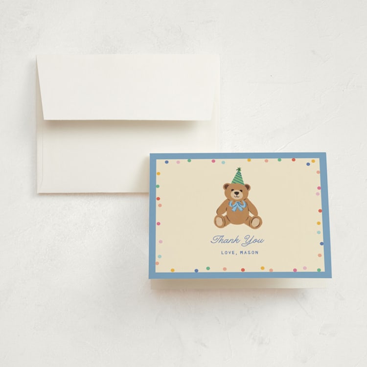 "Beary first birthday" - Children's Birthday Party Thank You Cards in Pond by Creo Study - Front