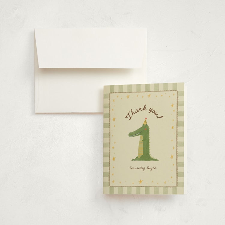 "Crocin' into One" - Children's Birthday Party Thank You Cards in Wasabi by Zove Ahhh - Front