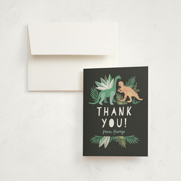 "Dino Friends" - Children's Birthday Party Thank You Cards in Graphite by Alethea and Ruth - Front