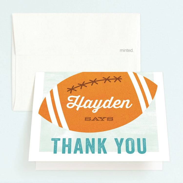 "Birthday Scrimmage" - Children's Birthday Party Thank You Cards in Sky by Kimberly Morgan - Front