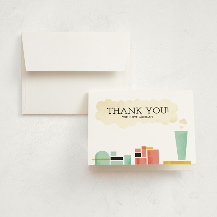 "Mod Conductor" - Children's Birthday Party Thank You Cards in Rose by Kayla King - Front