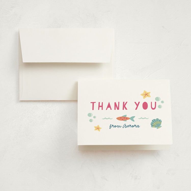 "Sirena" - Children's Birthday Party Thank You Cards in Coral by peetie design - Front