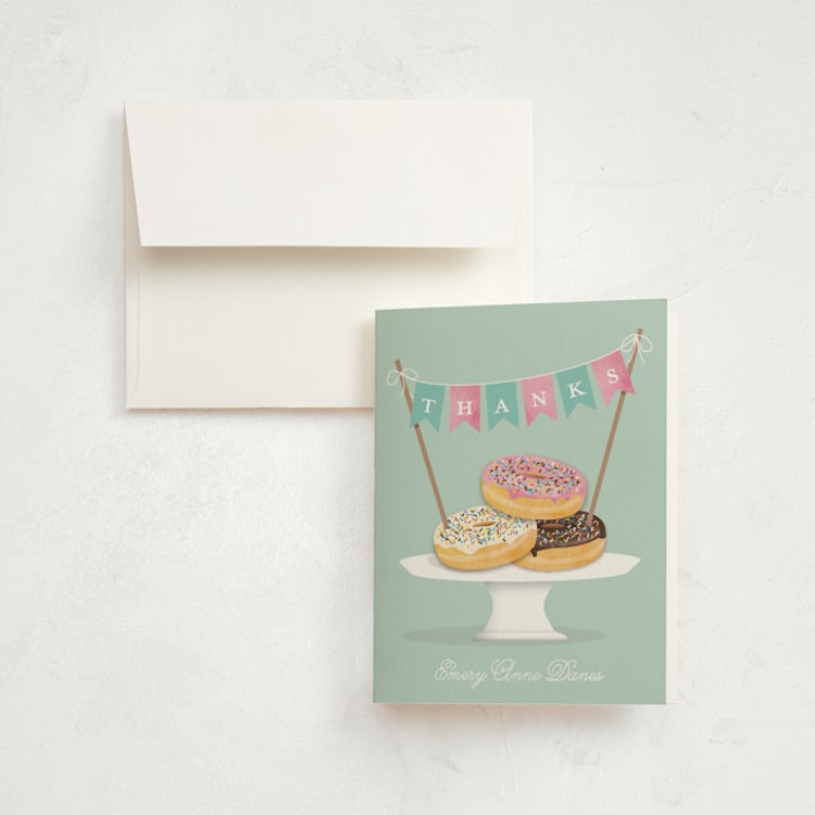 "Everyone Loves Donuts" - Children's Birthday Party Thank You Cards in Neptune by Kerry Doyle - Front