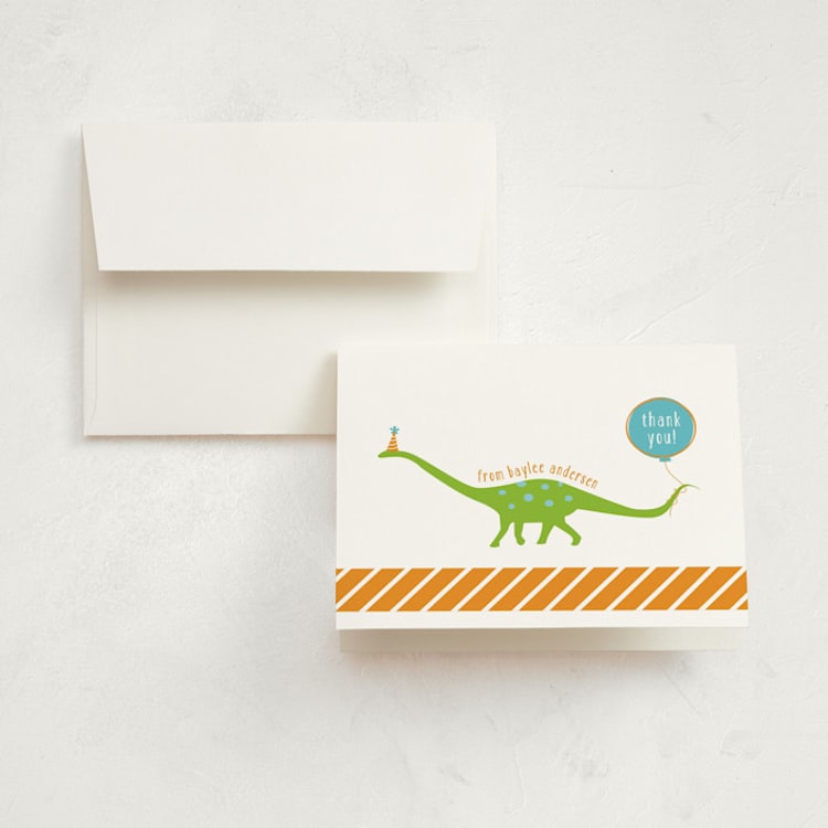 "Party Like A Dinosaur" - Children's Birthday Party Thank You Cards in Lake by freckle fish - Front