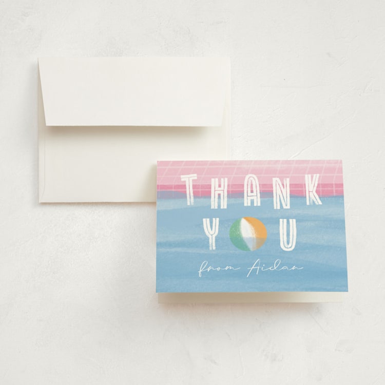 "Bobbing Beachball" - Children's Birthday Party Thank You Cards in Cotton Candy by Beth Murphy - Front