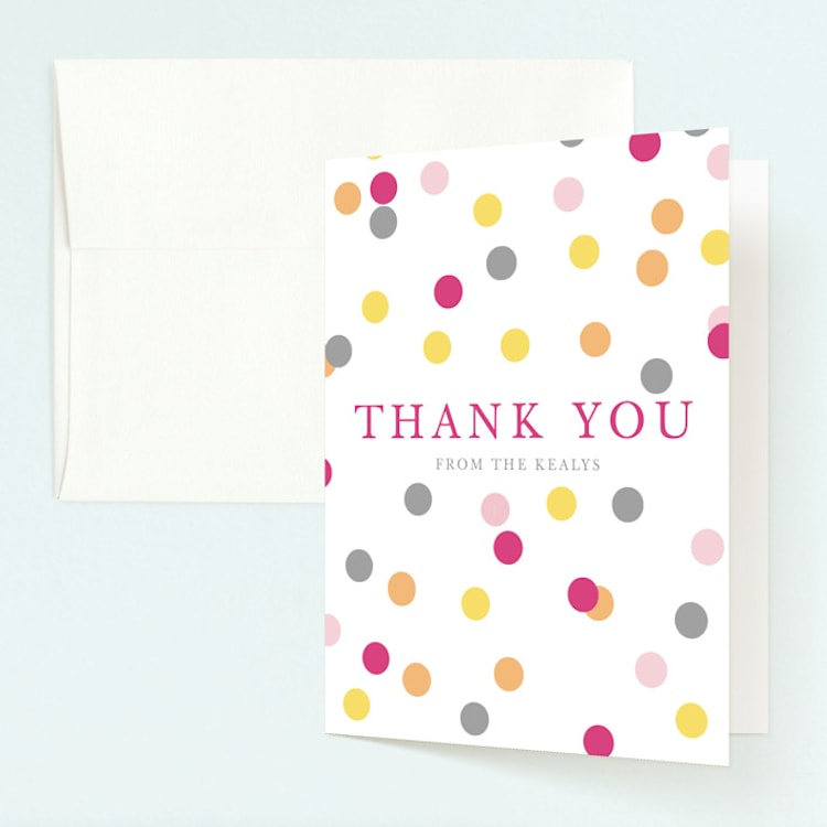 "Confetti Fun" - Children's Birthday Party Thank You Cards in Hot Pink by Pretty Girl Designs - Front