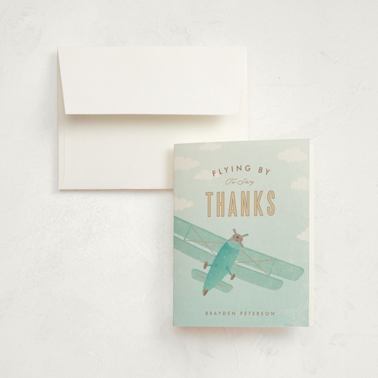 "Come Fly with Us" - Children's Birthday Party Thank You Cards in Teal by Karidy Walker - Front