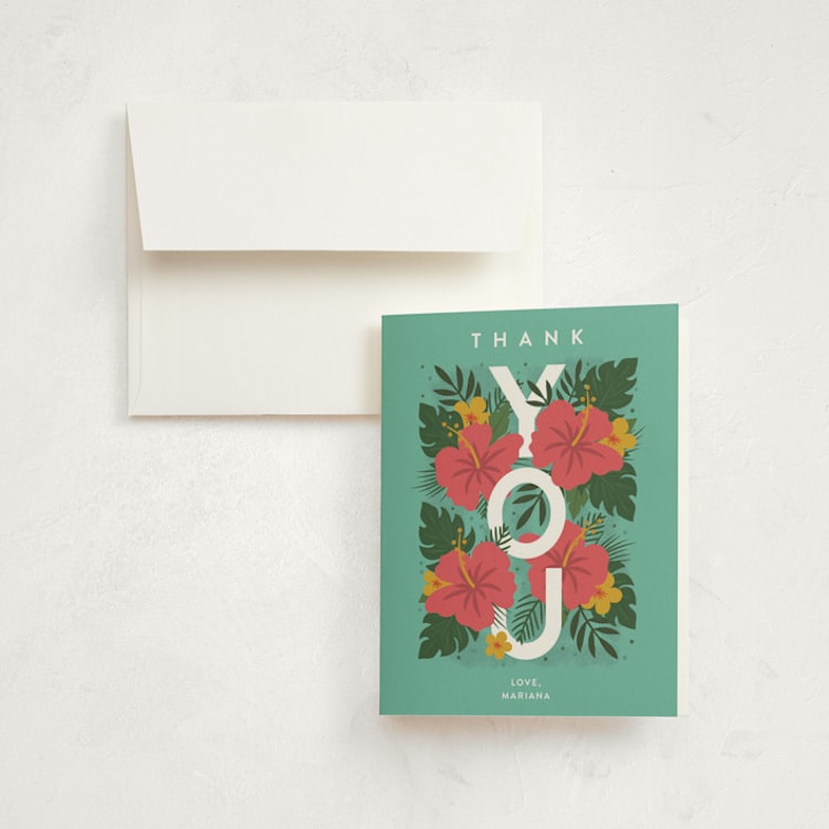 "Festive One" - Children's Birthday Party Thank You Cards in Evergreen by Joanne James - Front