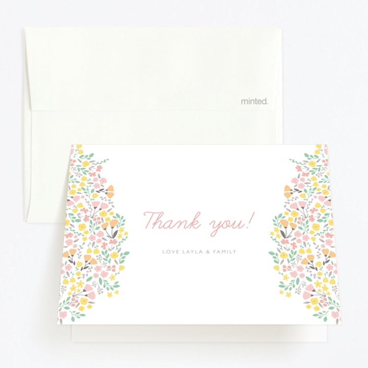 "Sweet Floral Frame" - Children's Birthday Party Thank You Cards in Cupcake by Sara Berrenson - Front
