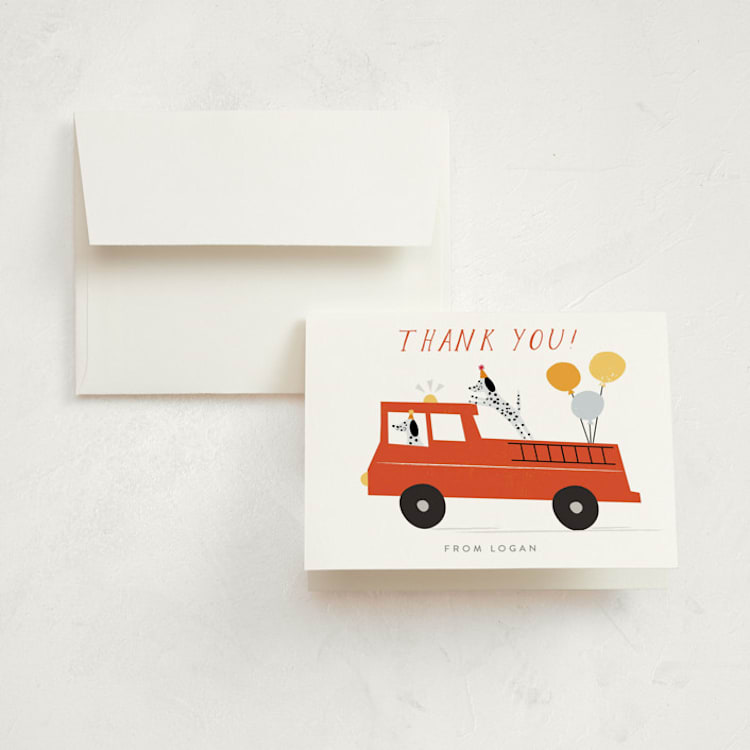 "Sound The Alarm!" - Children's Birthday Party Thank You Cards in Dalmatian by Angela Thompson - Front
